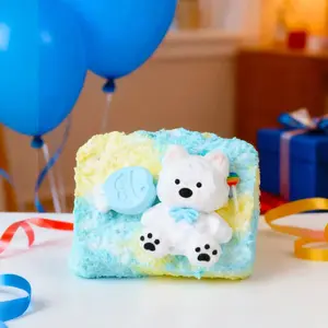 Pawtoto Lime Milk Blue Toast: Puppy & Dried Fish Squishy Toy Handmade Food Grade Silicon Creamy Clay Feel Soft Quick Rebound