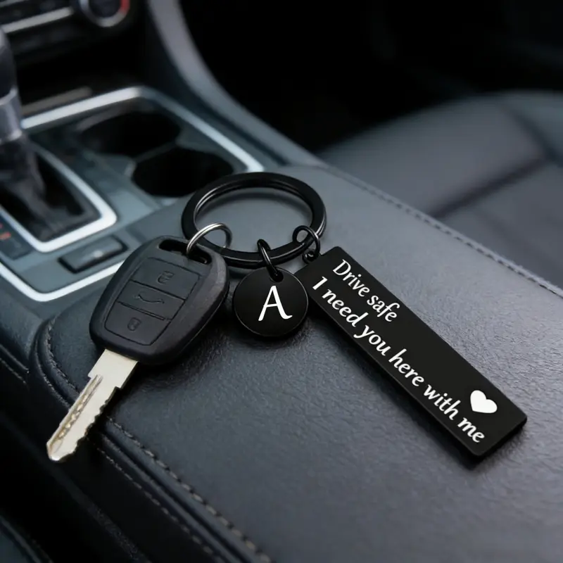 Meaningful Drive Safe Keychain with Initial Pendant, Sentimental Engraved Key Ring, Travel Accessory & Romantic Gift for Drivers