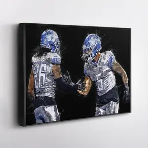 Jahmyr Gibbs & David Montgomery Poster - Detroit Lions Football Wall Art, Fan Gift, Watercolor Style Poster [UNFRAMED - PRINT ONLY]