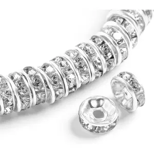 200 count Rondelle Spacer Beads 4mm  Plated Czech White  Rhinestone for  Making