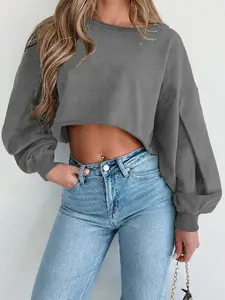 Women's Fall Winter Long Sleeve Crop Sweatshirt, Short Casual Round Neck Pullover Top, Comfortable Daily Wear Apparel for Women