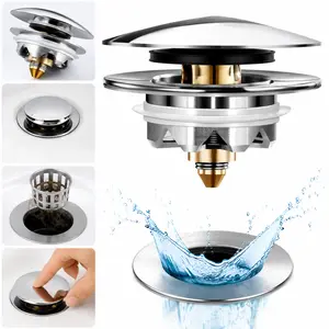 Pop Up Bathtub Drain Stopper with Hair Catcher – Universal Tub Drain Plug Replacement for Bathroom Sink & Bathtub Drains (Chrome Silver)