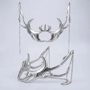 Silver Antler Headpiece - Gothic Fantasy Crown with Chain Details (Cosplay & Costume Accessory)