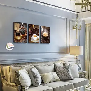 Coffee Themed Canvas Painting with Frame, 3 Counts/set Coffee Wall Art Decor, Wall Art Poster for Home Living Room Bedroom Decor, Ornaments