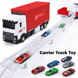 8-in-1 Carrier Truck Toy with Track & 6 Die-Cast Cars | Transformable Playset for Kids