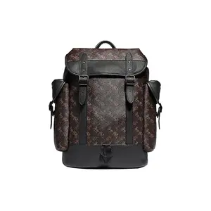 Coach Hitch 31 Backpack with Monogram Print and Leather Trim in Black and Brown for Men