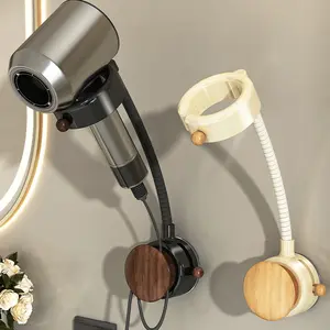 Hair Dryer Stand Hands Free Wall, Hands-Free Hair Dryer Holder Wall Mounted With 360 Adjustable Hose, No-Drill, for Light Weight (Less Than 1lb), for Vanity, Wigs, Pet Grooming (Black&White)