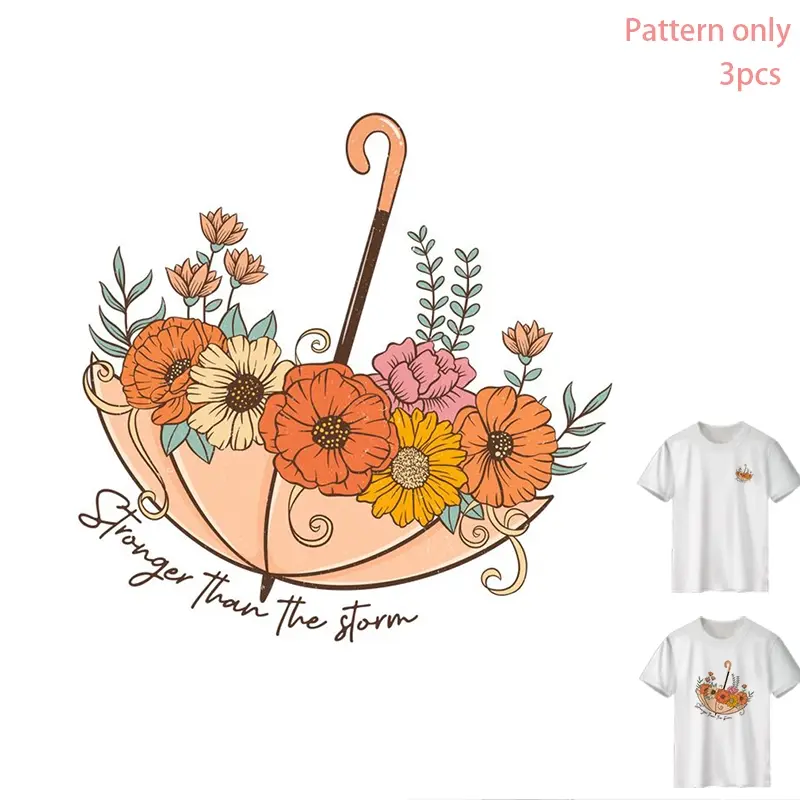 Umbrella and Flowers Pattern Heat Transfer Vinyl - DIY Clothing Iron-On Decal, Durable PVC, Washable, for T-Shirts, Jeans, Hoodies, Backpacks, Creative Fashion Design
