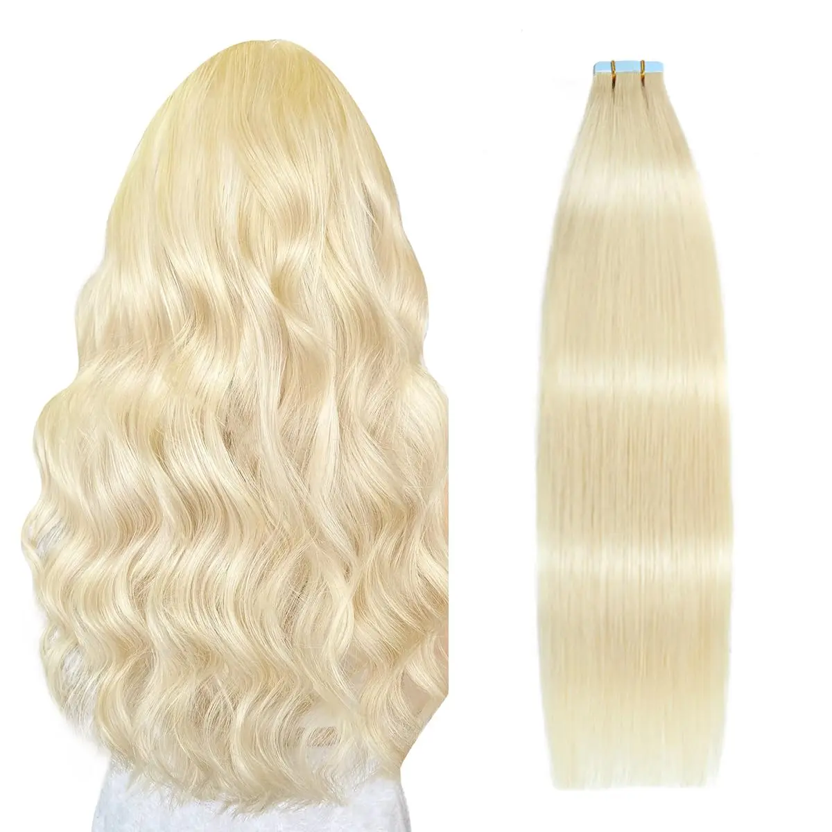 SUYYA 2026 New Tape in Real Human Hair Extensions, Straight Seamless Skin Weft #613 Blonde, 12-28 in, 20pcs/Pack with Free Gift Bundle, Tape In Hair Extensions, Real Hair Extensions