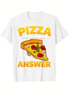 Men'S "Pizza is Always the Answer" Graphic T-Shirt |   Casual Crew Neck, Short Sleeve, Pure Tee with Vibrant Pizza Slice Design, All-Season Versatile for Casual Attire