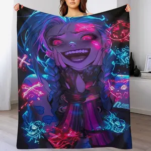Crazy Jinx Neon Graffiti Blanket | Epic Arcane-Themed Flannel Throw