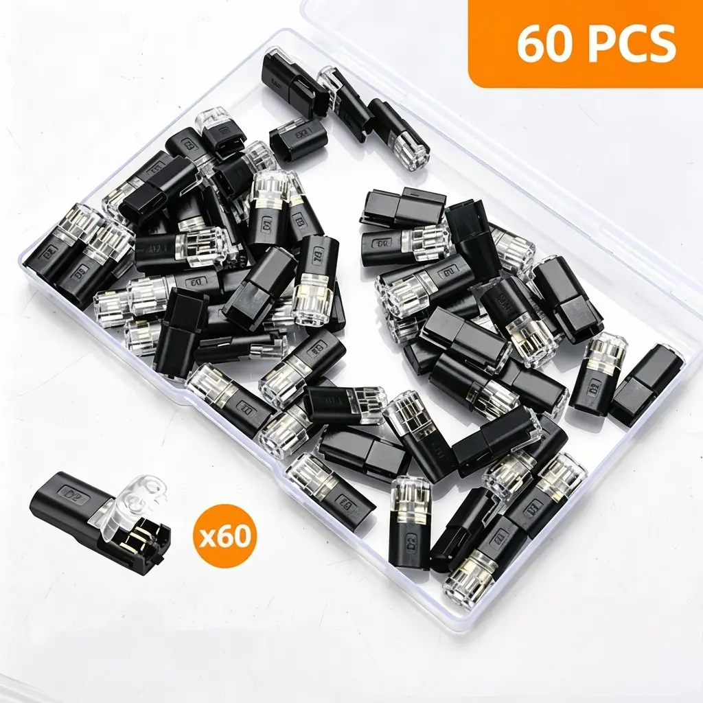 60Pcs Plastic 2-Pin Low Voltage Wire Connectors, Waterproof Locking Buckle LED Strip Connectors, Solderless Fast-Connect Plugs for Underglow, Car Interior Lights, Outdoor Car/Motorcycle Wiring