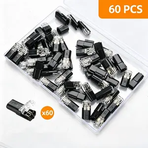 60Pcs 2-Pin Low Voltage Wire Connectors, Waterproof LED Strip Connectors with Locking Buckle, Solderless Fast-Connect Plugs for Car LED Lights, Motorcycle Wiring