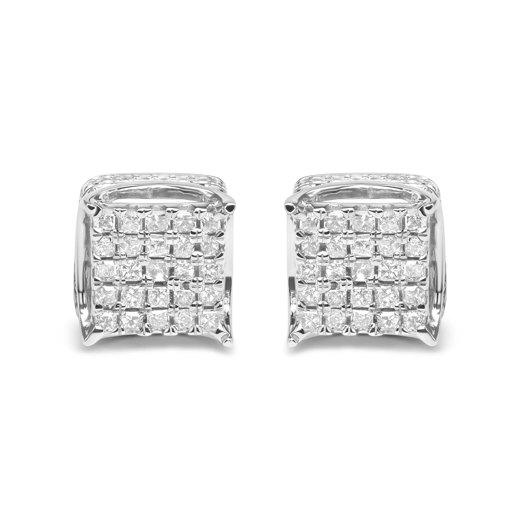 10K White Gold 1/2 Cttw Princess Cut Diamond Square Shaped Multi Stone Stud Earrings (H-I Color, SI1-SI2 Clarity)