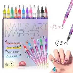 12 Color  Nail Art Pens Set - Upgraded Nail Design Markers, Quick-Dry 0.5MM Nail Polish Pens, Dotting Tools for DIY Manicure & Salon At-home, Easter Gift for Kids & Girls