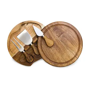 Acacia Brie Cheese Cutting Board & Tools Set, (Acacia Wood)