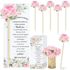 36 Set Wedding Favors for Guests Bulk Artificial Rose Pens Thank You Cards with Twine Flower Pens Ballpoint Pen Black Ink for Wedding Bridal Shower  Proposal  (Classic Style)