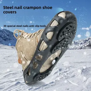 Outdoor 30-Tooth Ice Crampons, Non-Slip and Anti-Fall Silicone Ice Crampons, Stainless Steel Mountaineering and Ice Climbing Shoe Covers