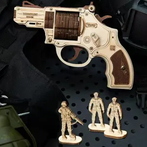Wooden Hardcore Mechanical DIY Assembly Model Chicken Game Revolver Plastic Bullet Boy Puzzle Toy Birthday Gift Suitable For Adults And Teenagers LED Light Miniature Book Nook Kit Self-Adhesive Rhinestone Jewel Stickers