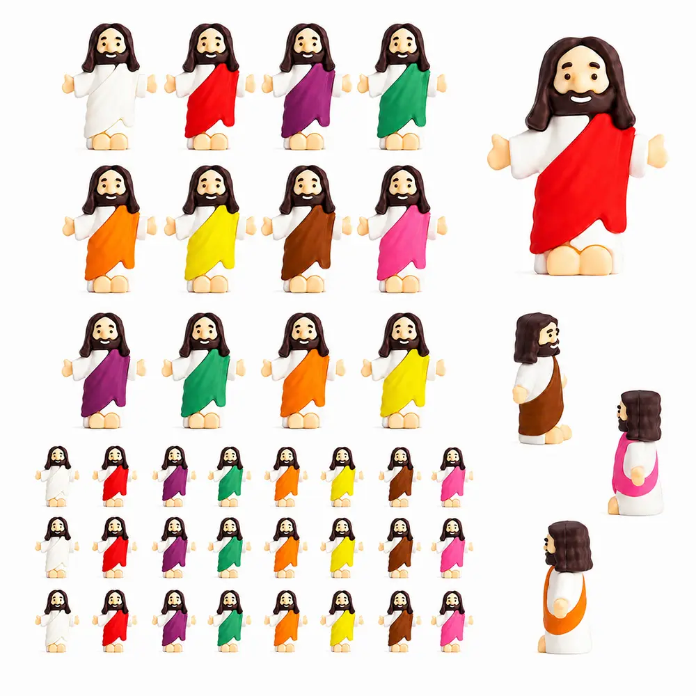 Mini Jesus Figurine Christian Desk Decor - Colorful Small Religious Toy Collectible