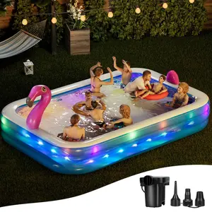 Dragon Inflatable Pool with Lights, Oversized 119"x86"x21" Family Inflatable Kids Pool Flamingo& Swan Inflatable Swimming Pool for Adults Blow up Pool for Backyard（with Electric Pump）