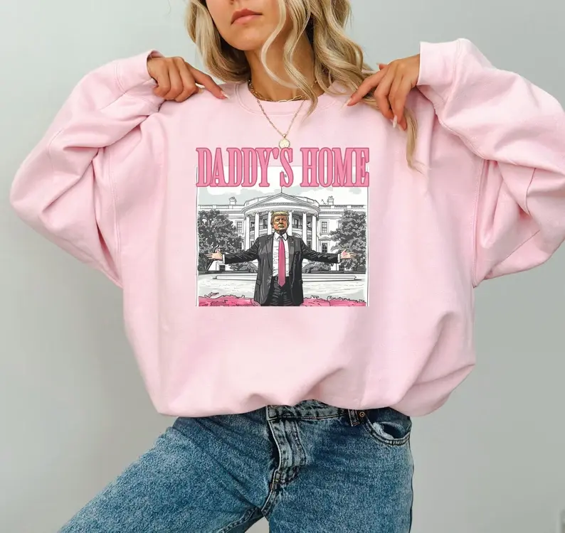 Preppy Daddy's Home Sweatshirt - Funny Trump Meme Graphic Pullover | Casual Long Sleeve Crewneck | 2024 Election Republican Gift | Fashion Y2K Streetwear