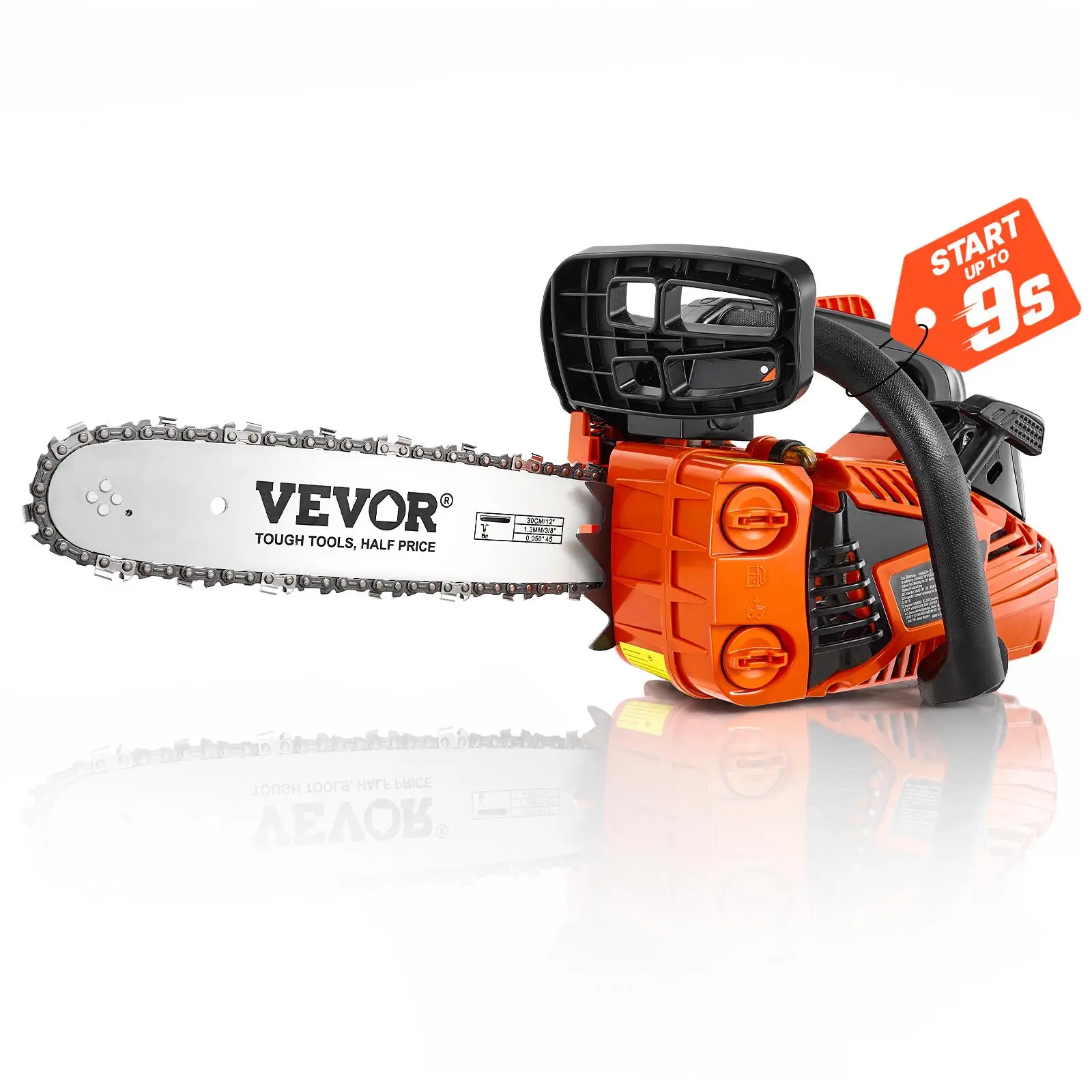 VEVOR 12-Inch Gas-Powered Chainsaw Tree Trimmer, 25.4CC 1HP 2-Stroke Engine, Chain-Equipped Power Saw with Throttle-Synced Choke, Non-Slip Handle, Dual Tanks for Wood Cutting,toolupgrade