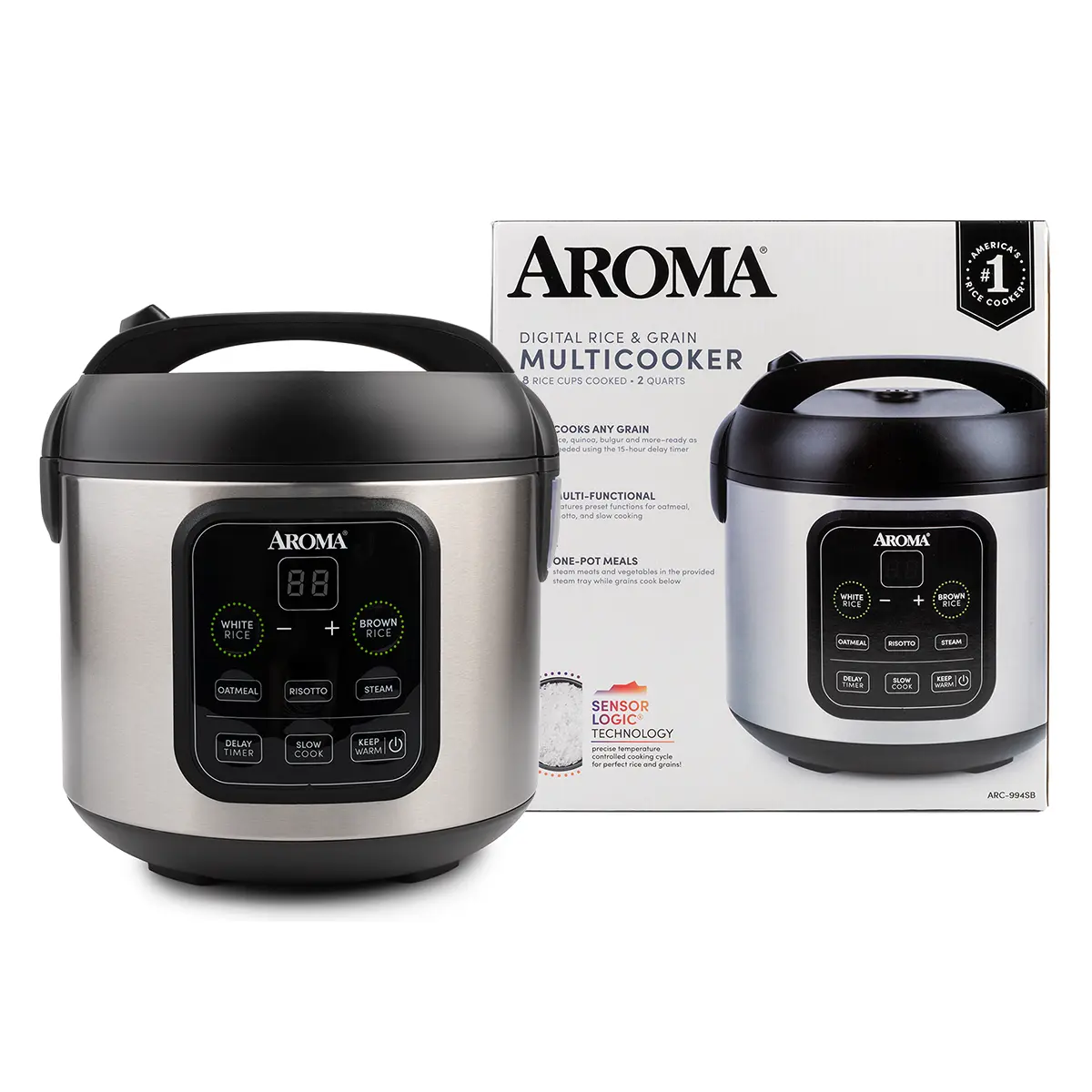 AROMA Digital Rice & Grain Multicooker - 8-Cup (Cooked)/2Qt Kitchen Appliances, Compact Corded Rice Cooker for Busy Families, Stainless Steel Steamer Slow Cooker (ARC-994SB) AROMA Digital Rice & Grain Multicooker - 8-Cup (Cooked)/2Qt Kitchen Appliances, Compact Corded Rice Cooker for Busy Families, Stainless Steel Steamer Slow Cooker (ARC-994SB)