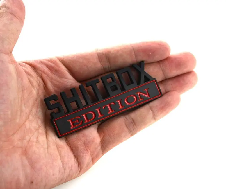 2 Pack Shitbox Edition Car Emblem Badge 3D Sticker Decal with Most Car Truck SUV (Black & Red)