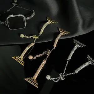 Women's Wisdom Watch Strap with Synthetic Rhinestones for Apple Watch Series Ultra Se 10 9 8 7 6 5 4 3 2 1 38-49mm Sparkling Elegance Rose Gold Wearable Smart Watch Accessories