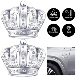 2Pcs 3D Crown Car Emblem Badge Decal Bling Chrome Metal Crown Emblems Badges Stickers Car Accessories for Men Women