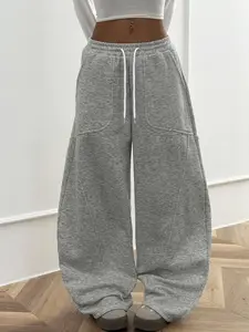 Women's Solid Color Adjustable Drawstring Waist Soft Knit Loose Casual Basic Pants, Comfortable All Season Wear, Perfect for Daily Use Womenswear