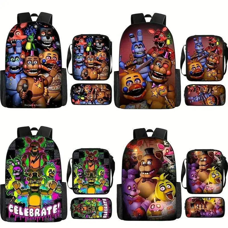 Kids' 3-Piece 5 Nights at Freddy's Backpack Set - Insulated Lunch Bag & Pencil Case Included, Adjustable Breathable Shoulder Straps, Lightweight Spacious School Backpack for Kids Teens
