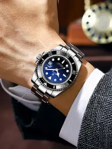 Men's Business Watch, Analog Quartz Movement, Stainless Steel Case, Mineral Glass Dial, Butterfly Clasp, Waterproof Calendar Feature