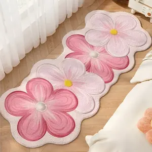 1pc Ins Cream Style Flower Shape Irregular Bedside Strip Carpet Pink Bedroom Decoration Decorative Floral Area Rug Plush Fluffy Soft Living Room Washable Blue Carpet Warm Cloakroom Lounge Study Non-slip Floor Mat