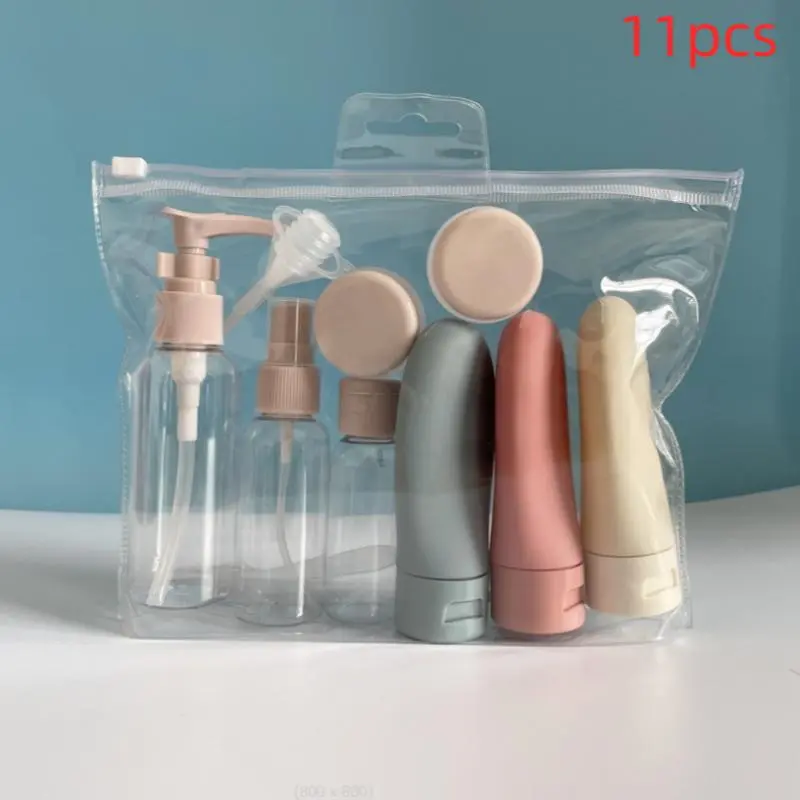 Travel Organizer Storage Bottle Set with Storage Bag, 11pcs/set Clear Plastic Containers Travel Skin Care Shampoo Lotion Shower Gel Hand Sanitizer Packaging Bottle Set Travel Bottles, Suitable for Outdoor Travel Office Dormitory Camping, Convenience