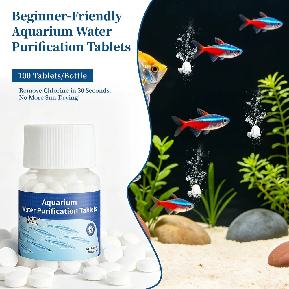 Fish Tank Water Purification Tablets, Chlorine Remover, Quick Water Cleaning, Improves Water Quality, Reduces Frequent Water Changes, Essential for Home Aquariums