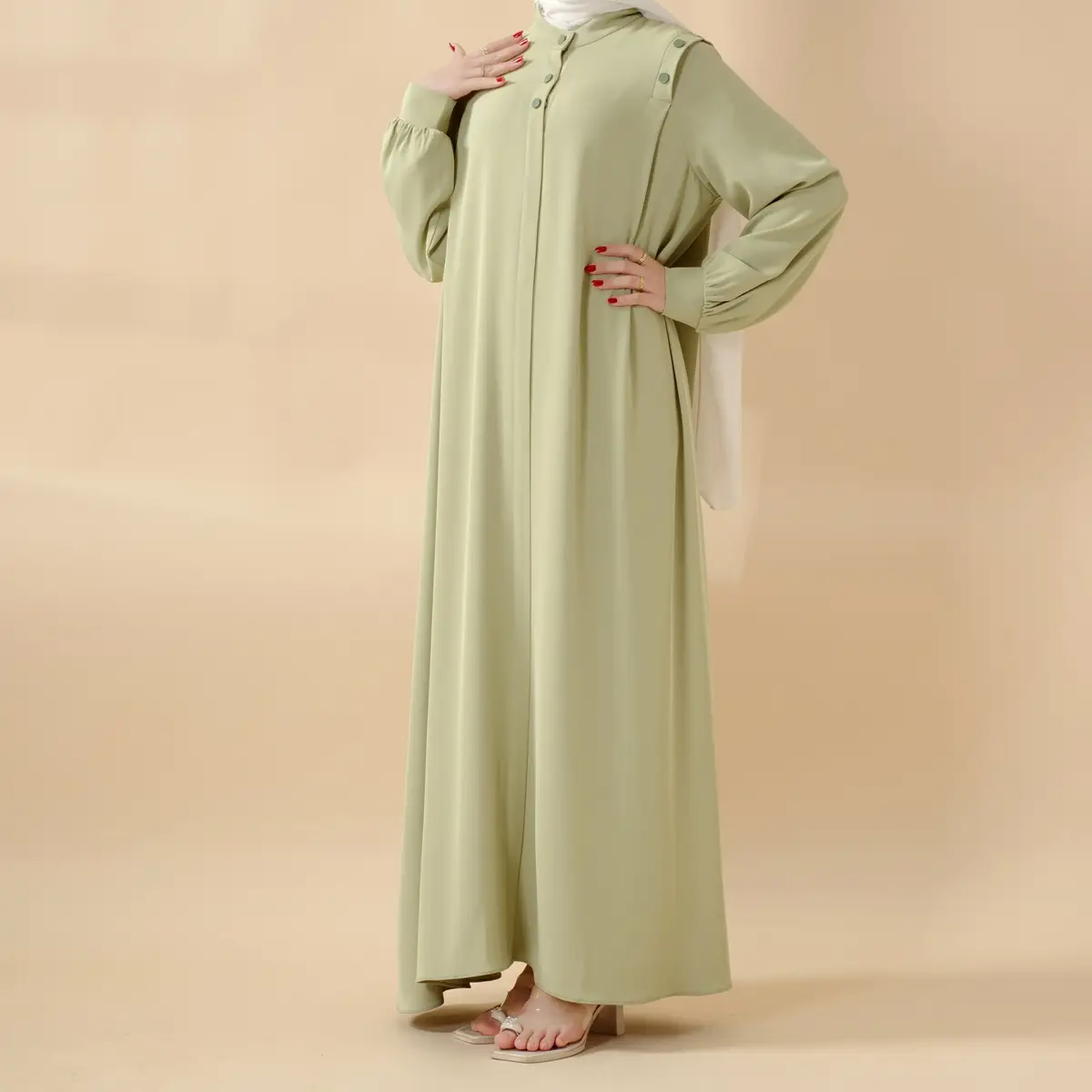 Women Fit Formal Chic Macaron Color Shoulder Button Pullover Abaya MA083 - Modest Women's Abaya Style with Elegant Design Pastel School Modesty Musli