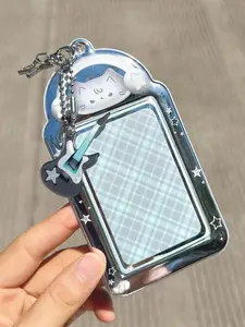 Cute Cat Bass Guitar Card Holder, Id Badge Holder, 3 Inch PVC Student Idol Peripheral Photo Storage Case, Rock Band Accessory