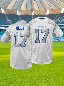 Men's Bill #17 Stitched Football Jersey, Loose Fit Short Sleeve Casual Rugby Jersey, Breathable & Comfortable Design, Ideal for Outdoor Sports & Daily Wear, All-Season Versatile Top, Breathable Athletic Top, Gift for Training