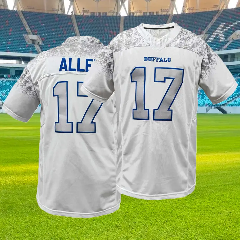 Men's Bill #17 Stitched Football Jersey, Loose Fit Short Sleeve Casual Rugby Jersey, Breathable & Comfortable Design, Ideal for Outdoor Sports & Daily Wear, All-Season Versatile Top, Breathable Athletic Top, Gift for Training, Sports Clothing, Sports Tops