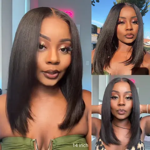 UNice Glueless Yaki Straight Short Bob Wig with Drawstring Pre-cut 7x5 HD Lace Human Hair Wigs with Bleached Knots Beginner Friendly Natural Hairline #black friday#sohochic