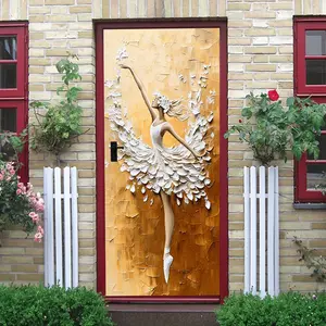 2pcs Relief Texture Golden Ballerina Wall Sticker Self Adhesive Removable Ballet Girl Art Decor for Living Room Bedroom Home Decorative Dance Theme Wall Decal Modern Minimalist Interior Design Wall Art
