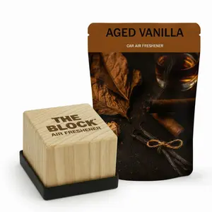 The Block Aged Vanilla Car Air Freshener - Elegantly Designed Wood Diffuser for Cup Holder - No Magnets No Plastic - Refreshable Scent - Made in USA