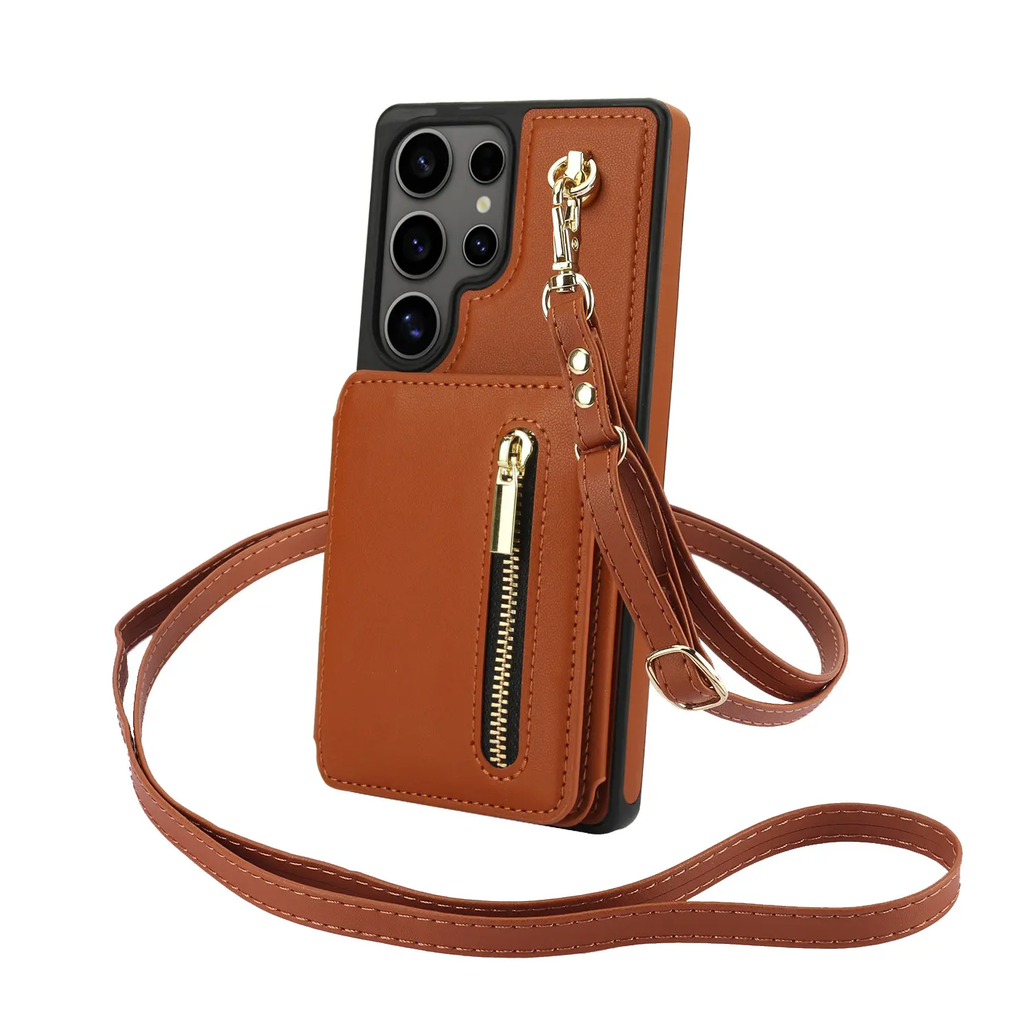 (Case & Nova) RFID Blocking Zipper Wallet Smartphone Case with Crossbody Strap - Slim Fit, Simple, Shockproof European PU Leather Protection, Polycarbonate Kickstand Accessory for Samsung Galaxy S26, S25, S24, S23 Ultra, S22, S21 FE, Casing, Accessories,