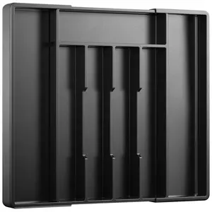 7 Slot Expandable Silverware Organizer, Adjustable Kitchen Drawer Cutlery Tray for Utensils Storage, Black