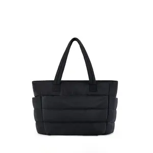 Women's Solid Color Quilted Puffer Tote Bag, Large Capacity Shoulder Bag for Travel Work, Casual Trendy Versatile High-quality Daily Commuting Bag