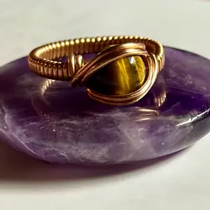 Tiger Eye and Copper Comfort Band Wire Wrapped Ring with Unique Design and Durable Material