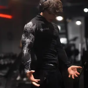 Dark Style Heat Press Personalized Sports Casual Fitness Jacket Men's Zipper Training Slim Fit Quick-Dry Long Sleeve Jacket Activewear Workout Clothes compression shirts