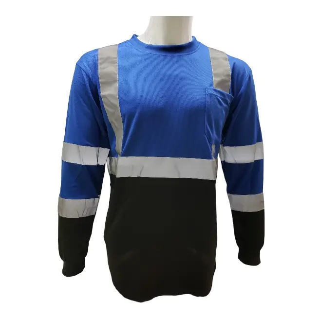Blue-Black Long Sleeve Reflective Stylish Work Safety Shirt - Ideal for Home Improvement, Security Workwear